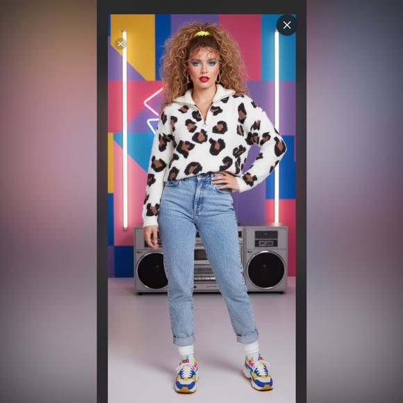 knit and cozy fall time leopard half zip up sweater pullover - Picture 1 of 5